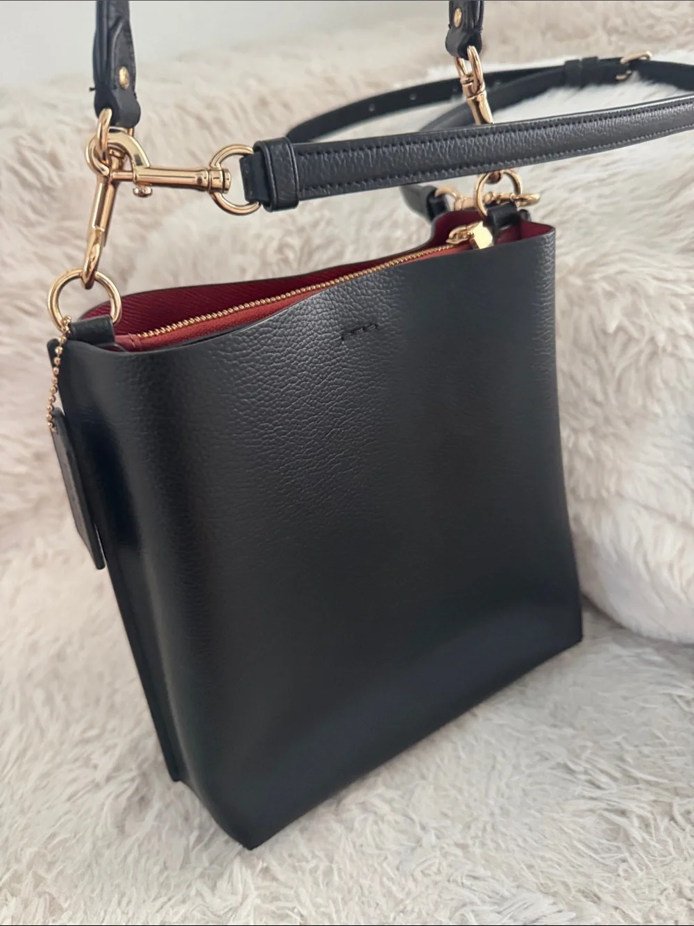 Coach Black Pebbled Leather Shoulder Bucket Bag with Gold Hardware